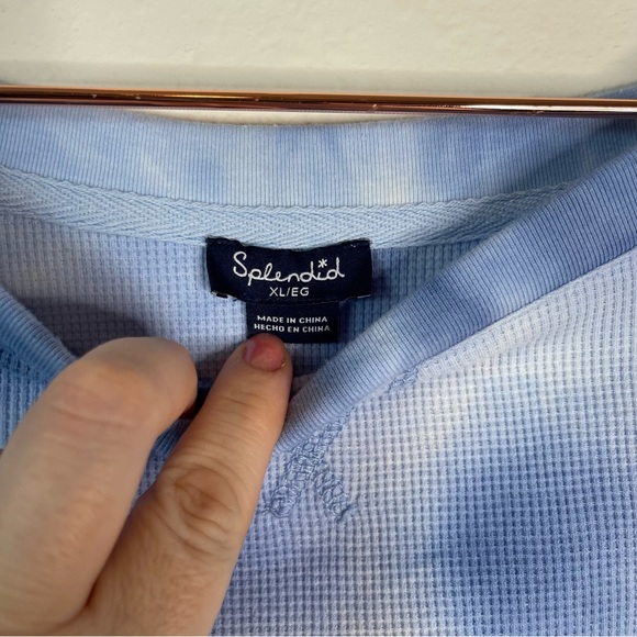 Splendid Thermal Tie Dye Blue White Long Sleeve Crew Neck Top - Picture 9 of 11